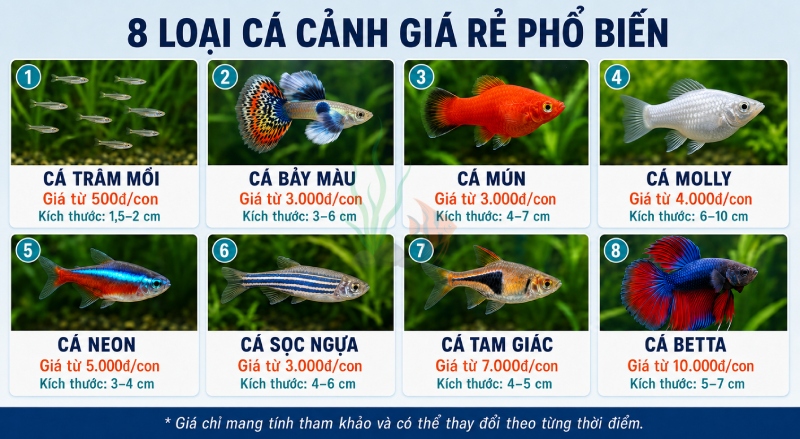 Top 45 loại cá cảnh giá rẻ, đẹp, phổ biến giá chỉ từ 500đ