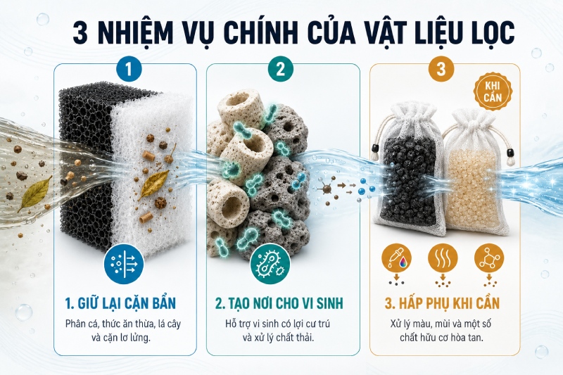 Vật liệu lọc bể cá gồm những gì? So sánh và cách chọn