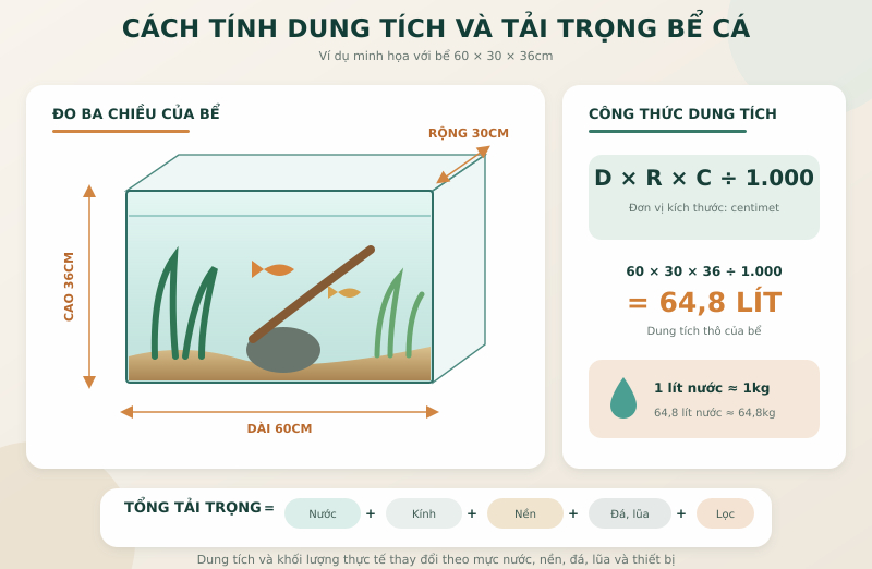 Kích thước bể cá tiêu chuẩn: Bảng size và cách chọn phù hợp