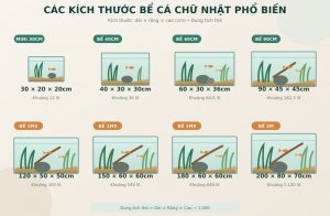 Kích thước bể cá chữ nhật thông dụng phổ biến