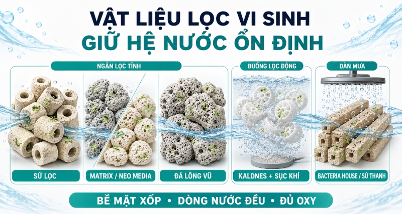 Vật liệu lọc bể cá gồm những gì? So sánh và cách chọn