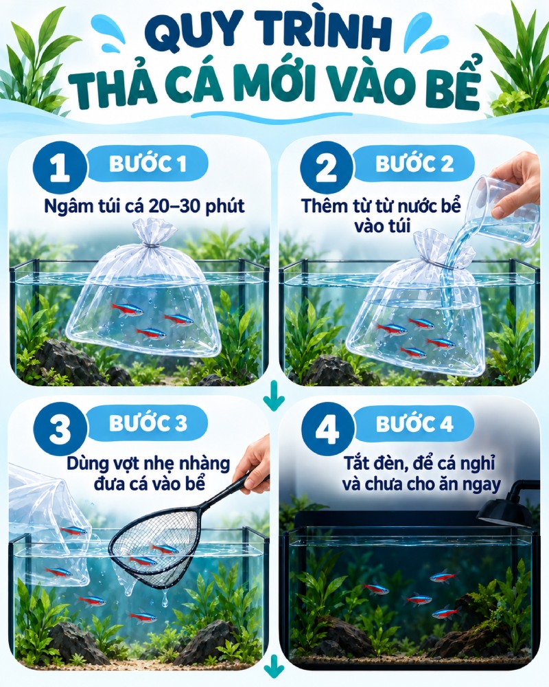 Cá mới mua về nên làm gì? Cách thả cá vào bể an toàn, đúng kỹ thuật